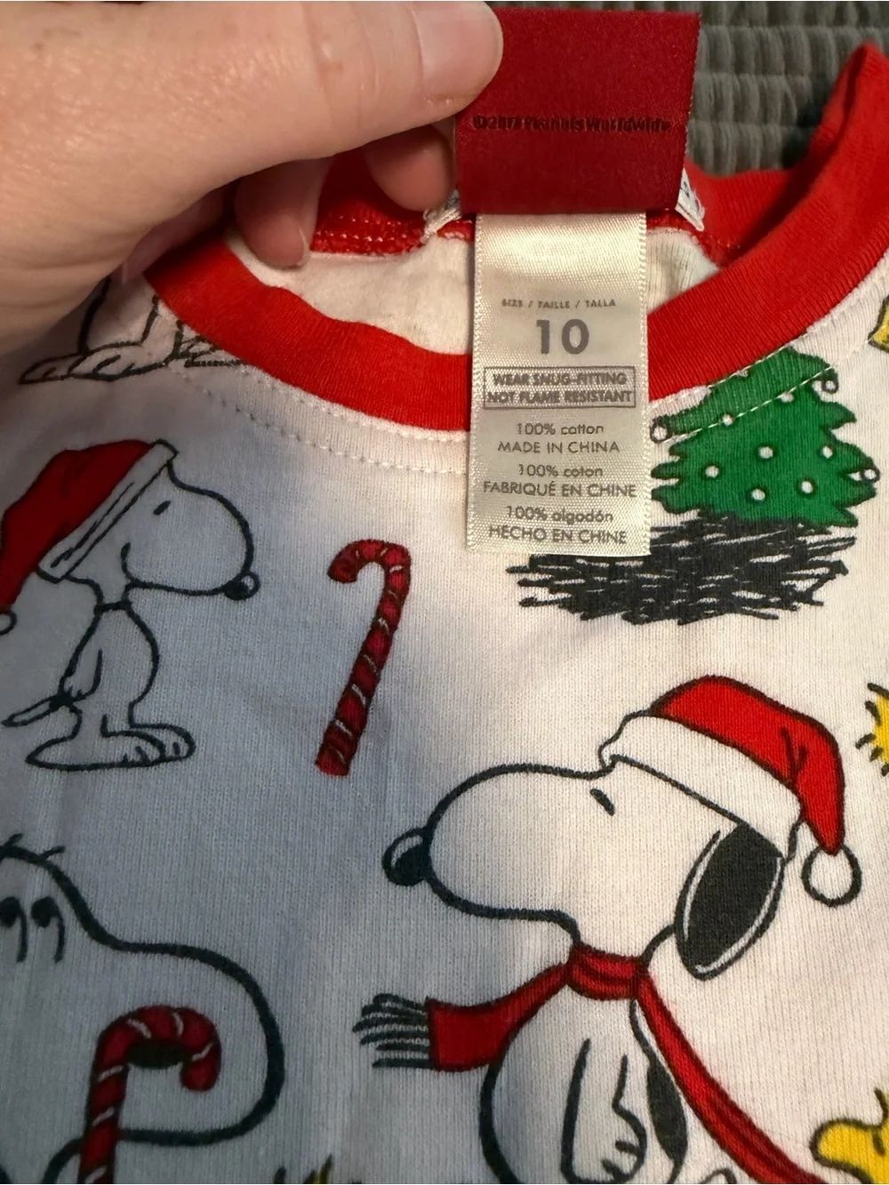 Pottery Barn Kids White Snoopy Holiday Pajama Set with Red Trim
